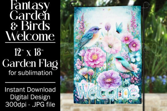 Fantasy Bird Garden Flag Sublimation 15: A Versatile Graphic Design Asset for Crafts and Branding