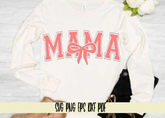 MAMA Varsity Coral with Coquette Bow: A Versatile Graphic Design Asset for Crafters